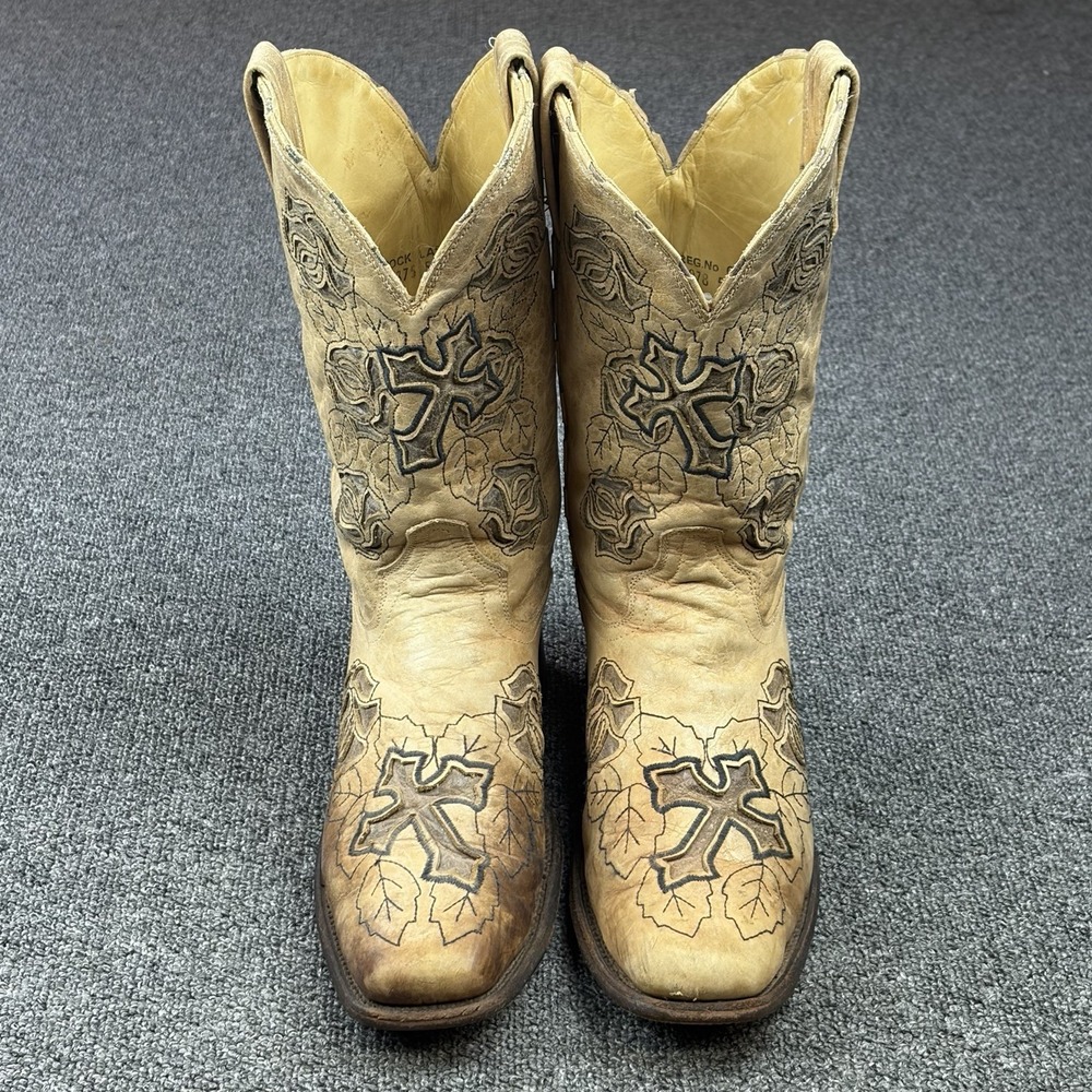 Corral R2375 Boots Womens 10 M Antique Saddle Tan Cross Rose Square Toe Western - Picture 3 of 9